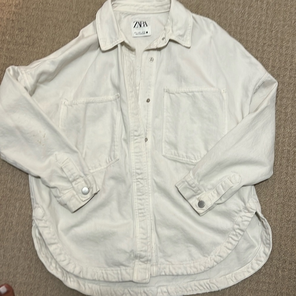 Zara cream denim shacket